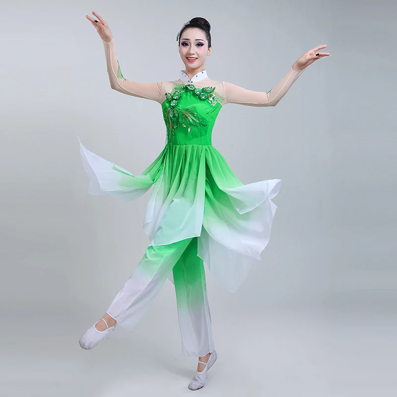 Adulto Trajes de Dança Clássica, Elegante Jasmine Dança Folclórica, Yangko Fan Dance, Mudando de Cor, Novo Traje Feminino Performance