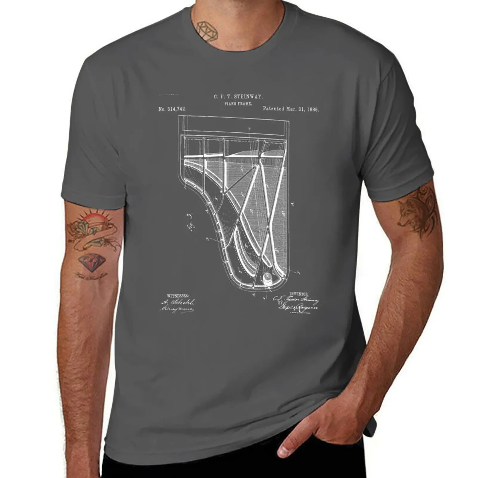 

Steinway Piano Patent - Piano Player Art - Blueprint T-Shirt All Match Basic Short Sleeve Top