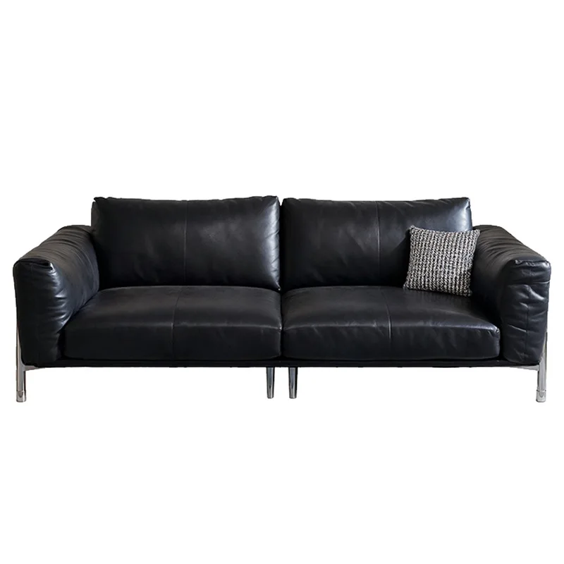 

French retro oil wax leather art sofa living room home high-end straight row sofa