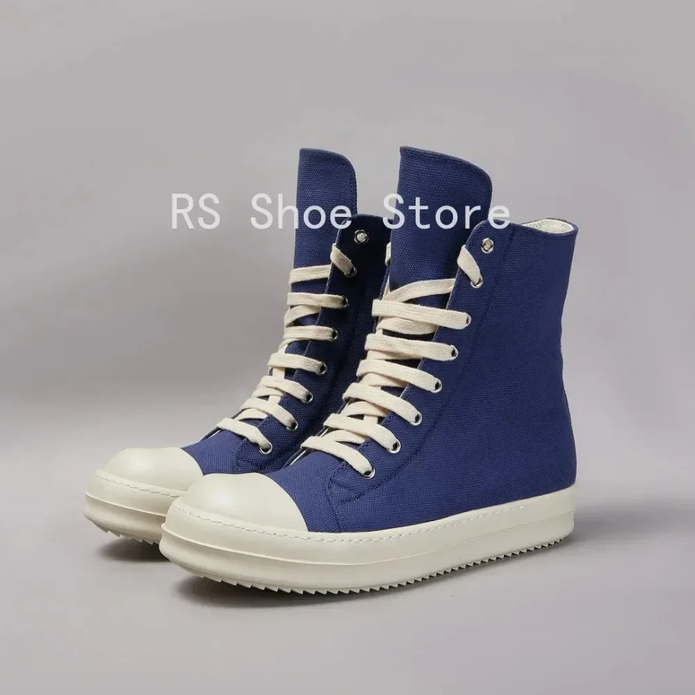 Ro الفاخرة الأزرق قماش عالية أعلى حذاء التصميم الكلاسيكي أحذية الرجال حذاء رياضة التمهيد سستة النساء حذاء من الجلد أحذية رياضية كاجوال