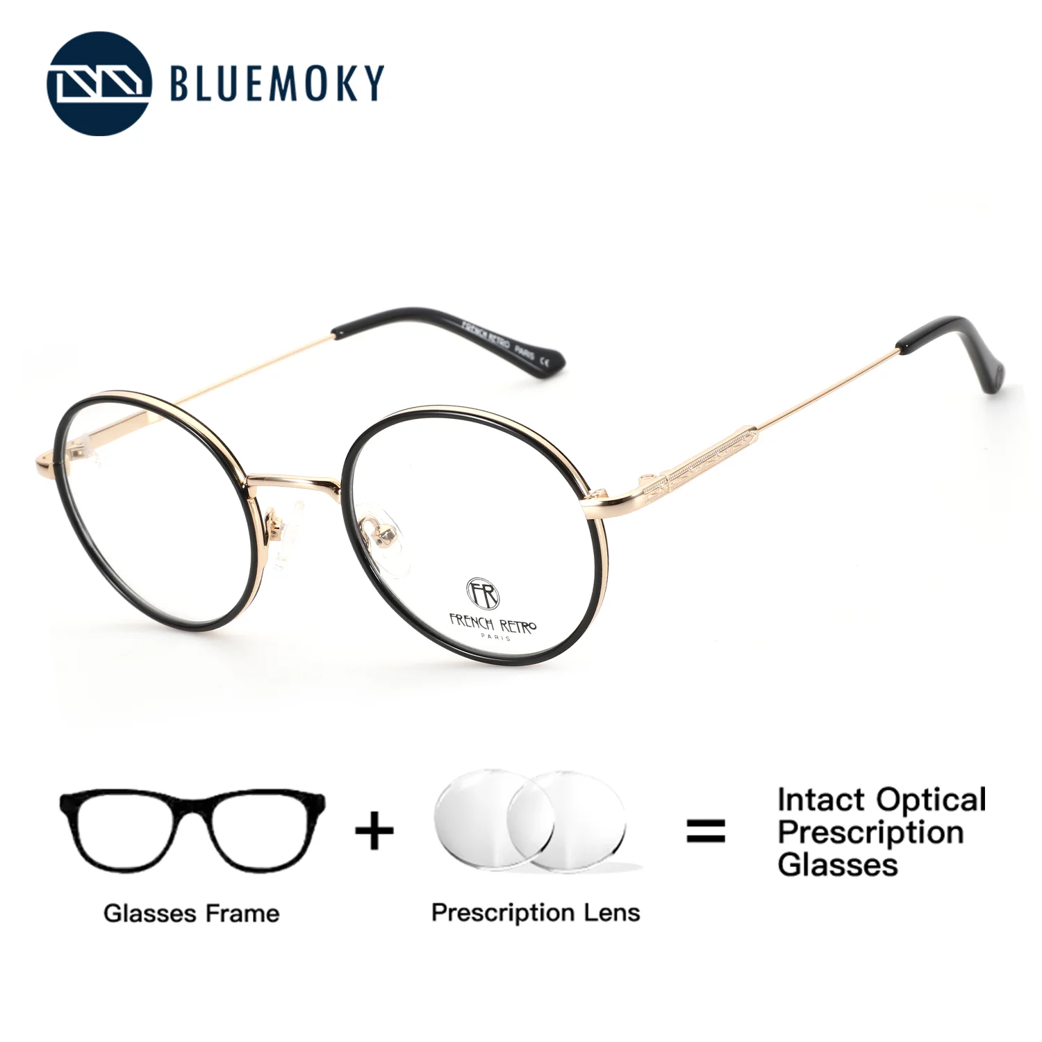 BLUEMOKY (حجم XS) نظارات طبية مستديرة معدنية للرجال والنساء لقصر النظر البصري التقدمي الضوئي المضاد للضوء الأزرق