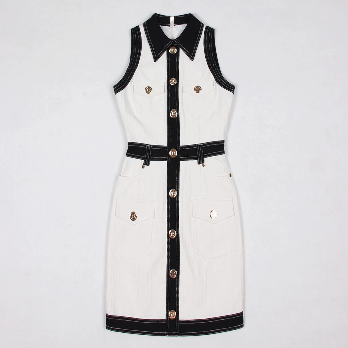 S-XL High Quality Fashion New Jacquard Textured denim Panel Black Sleeveless Slim Slim Strap Casual Pair with Women's Dress