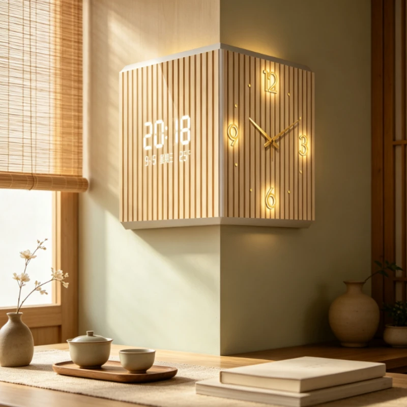 Large Corner Wall Clock Modern Dual-Sided Frameless Space-Saving Minimalist Decor for Living Room, Bedroom & Home Office