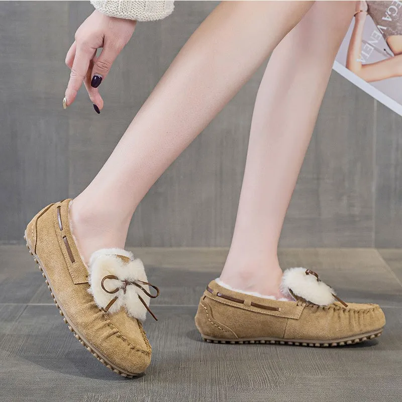 Women's Shoes 2025new Style Genuine Leather Bean Shoes, Women's Casual and Warm Flat Shoes Women Work Shoes Comfortable for Work