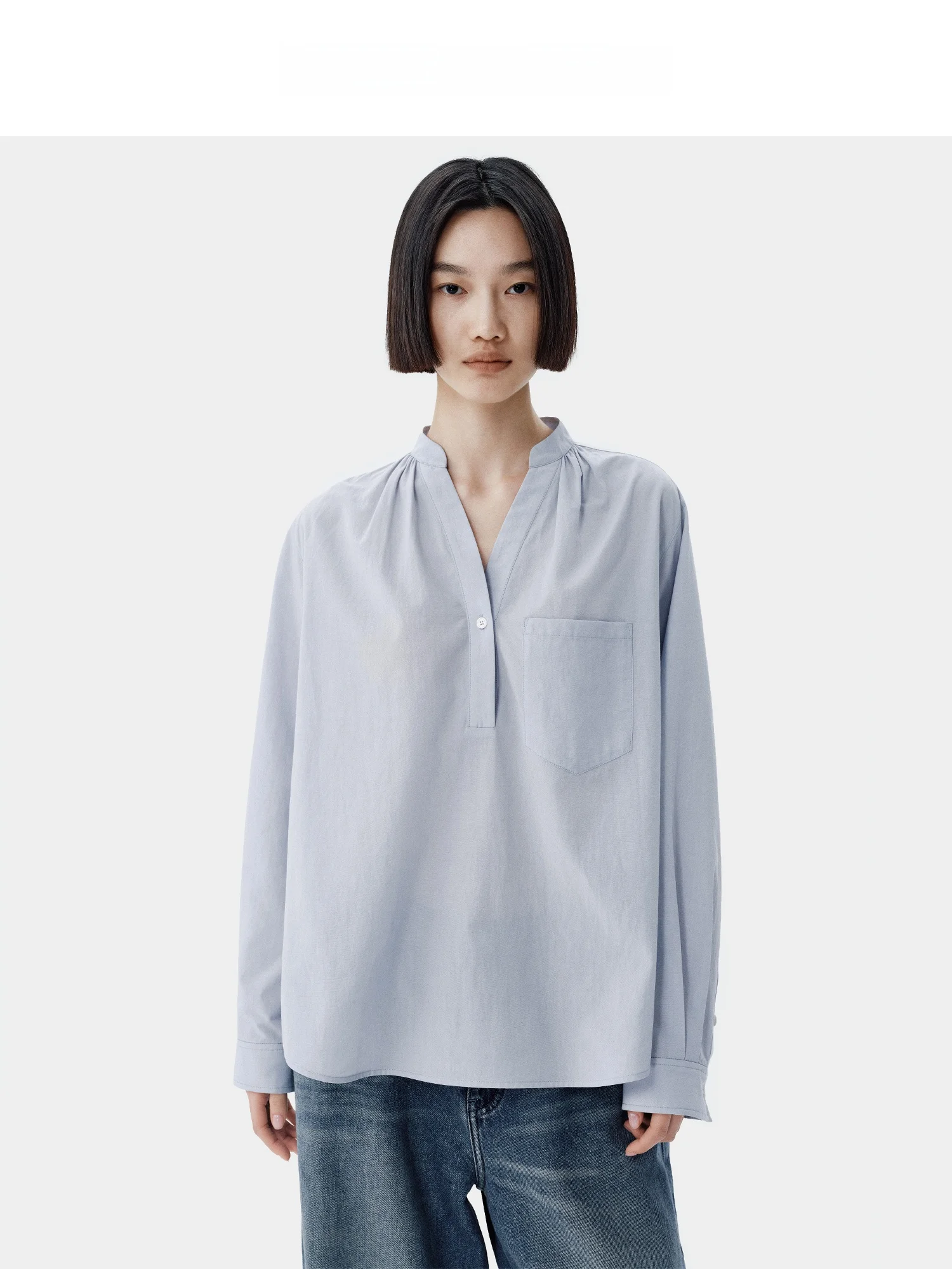 

Ele Stand Collar Silk Blend irt Women's High Quali Spring New Sle CLEAOW Long Sve Breathable Comfortable Top