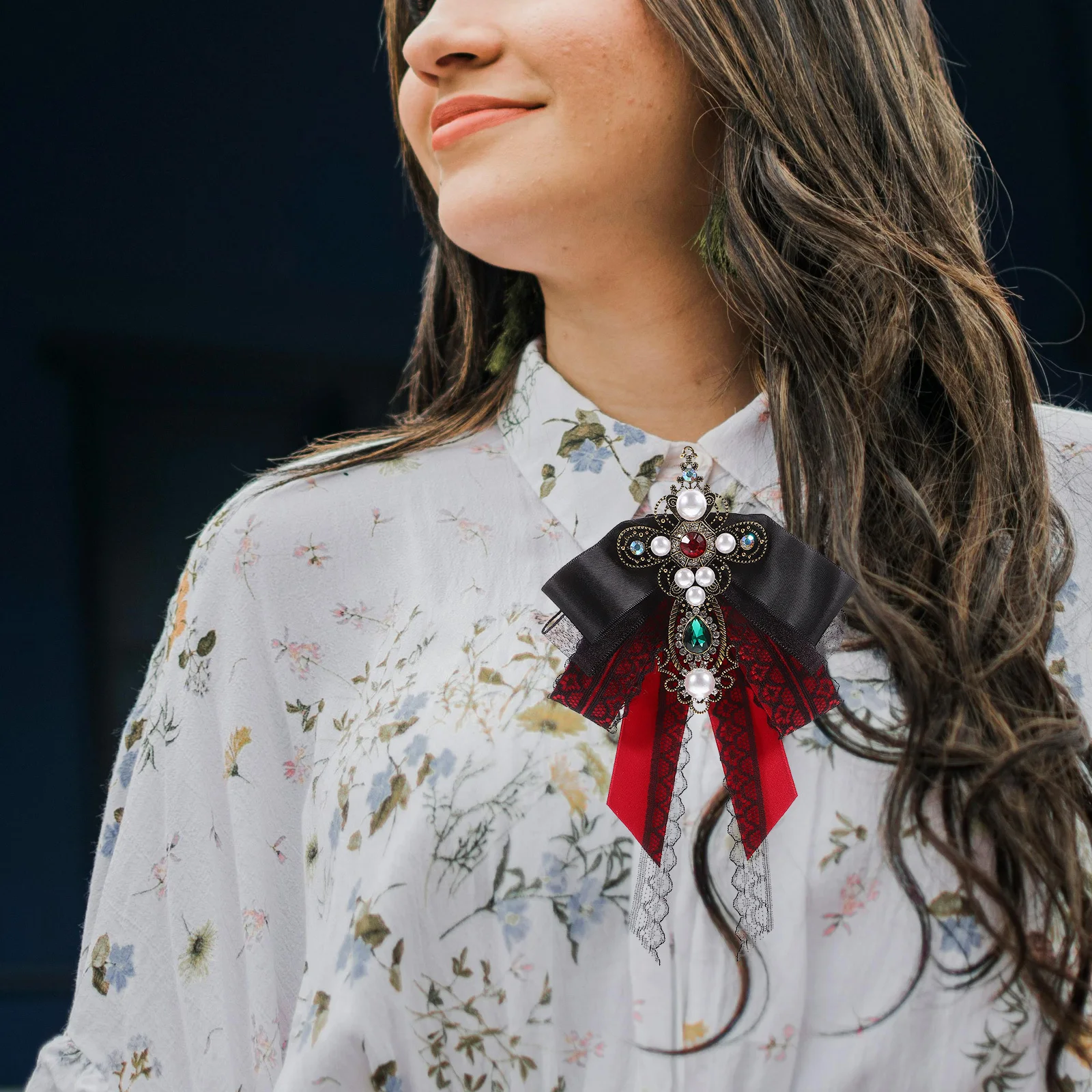 

Baroque Lace Bow Brooch Pin Women Large Bowknot Collar Tie Dress Hat Party Banquet Elegance Large Bow Brooch Women Tie