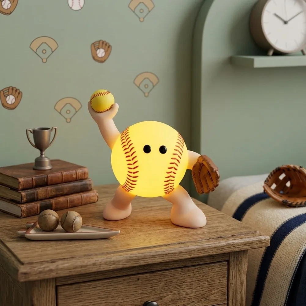 USB Rechargeable Softball Night Lamp with Soft Glow - Designed for Bedrooms Playrooms and Sports-Themed Living Areas