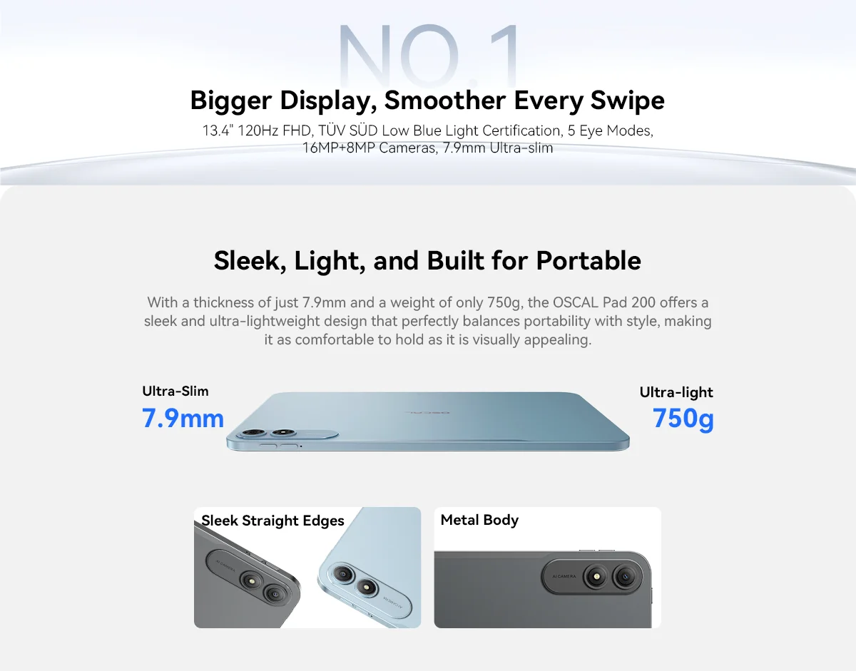 Blackview OSCAL Pad 200 Tablets Android 16 Tablet 13.4'' 120Hz 24GB RAM 128GB ROM Display 8300mAh Battery 18W 4G LTE For Office