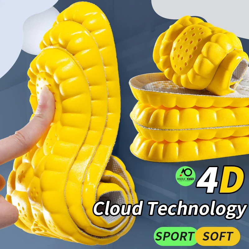 Plantillas deportivas 4D para zapatos, suela de PU, cojín suave y transpirable con absorción de impacto, plantillas ortopédicas para el cuidado de los pies para correr