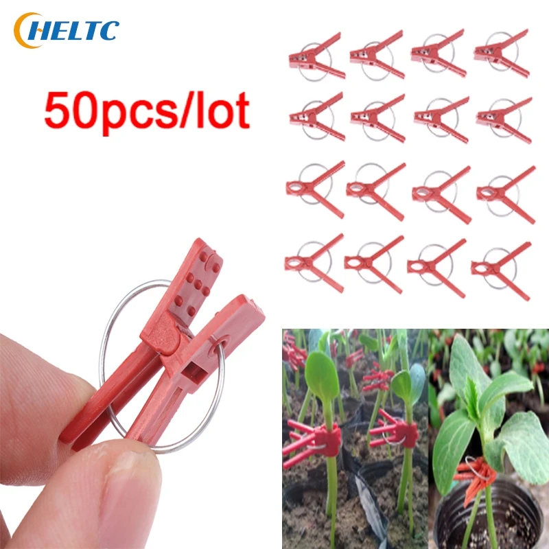 

50pcs/pack Durable Plastic Grafting Clamps Garden Plant Support Clamps Round Red Clamps For Gardening Vegetables Flowers Shrubs