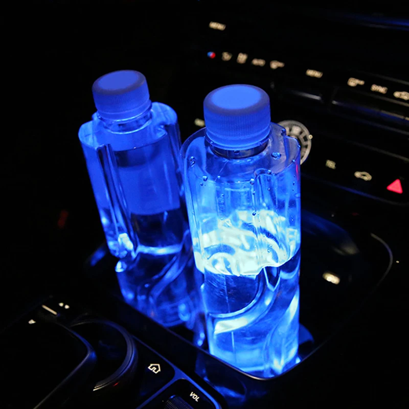 2pcs LED Car Cup Holder Pad Lights For Tesla Model 3 Y X S RGB Colors Insert Coasters Bottle Atmosphere Light Mats Accessories