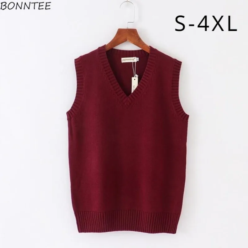 

Sweater Vests Men V-neck 4XL Knitted Simple Sleeveless Preppy Leisure Loose All-match Tops Harajuku Streetwear Autumn Winter
