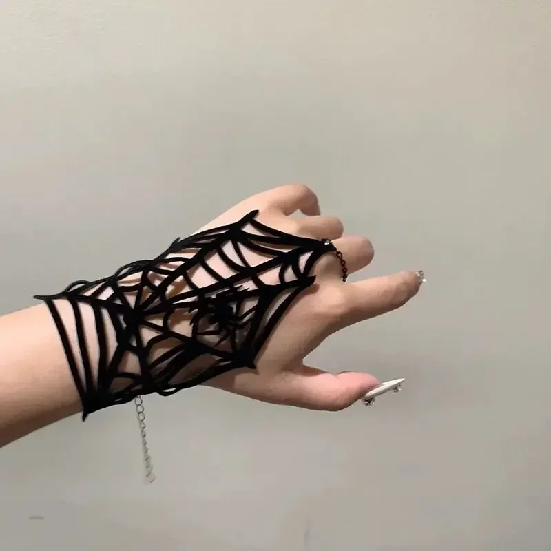Halloween Black Spider Web Bracelet Dark Punk Gloves Exaggerated Personality Niche Accessories