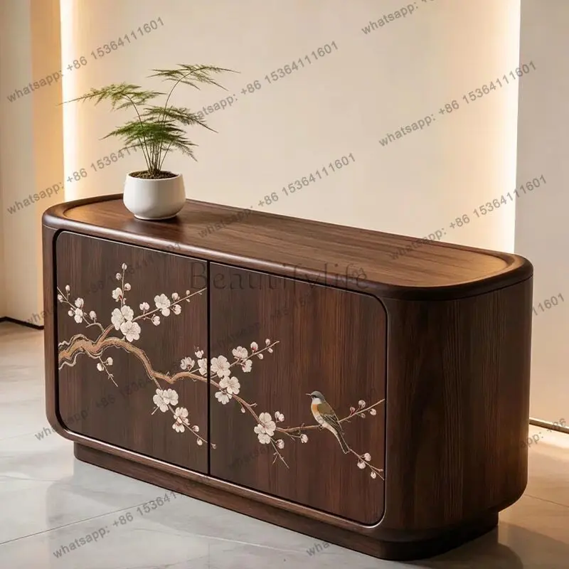 YJ New Chinese North American Black Walnut Side Cabinet Solid Wood Storage Cabinet