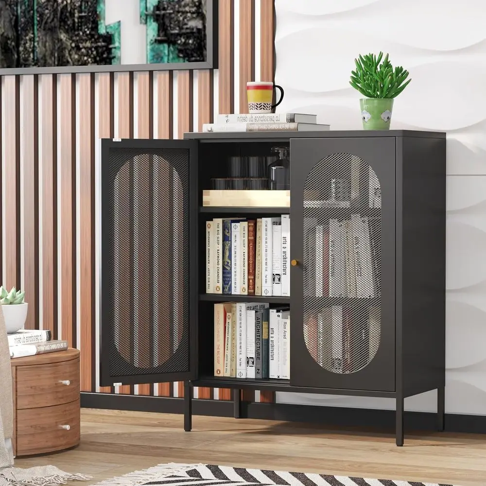 2 Mesh Door Metal Storage Cabinet or Bed Room,Living Room,Home,Hotel,Oice,Garage,Kitchen,3-Tier,2 Removable Shelves (Mesh Door C