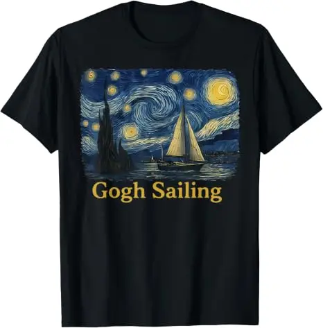 Gogh Segeln Matrose Segelboot Van Gogh Bootsfahrt Sternennacht T-Shirt Y2k Bootsfahrt Urlaub T-Shirt Humor Kunst Outdoor Ästhetisches Oberteil – Detail 5