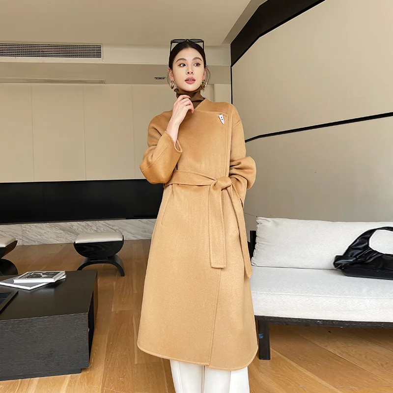 

100% women's wool coat, double-sided, warm, high-end, loose, Korean style, long, 2024 autumn and winter new coat