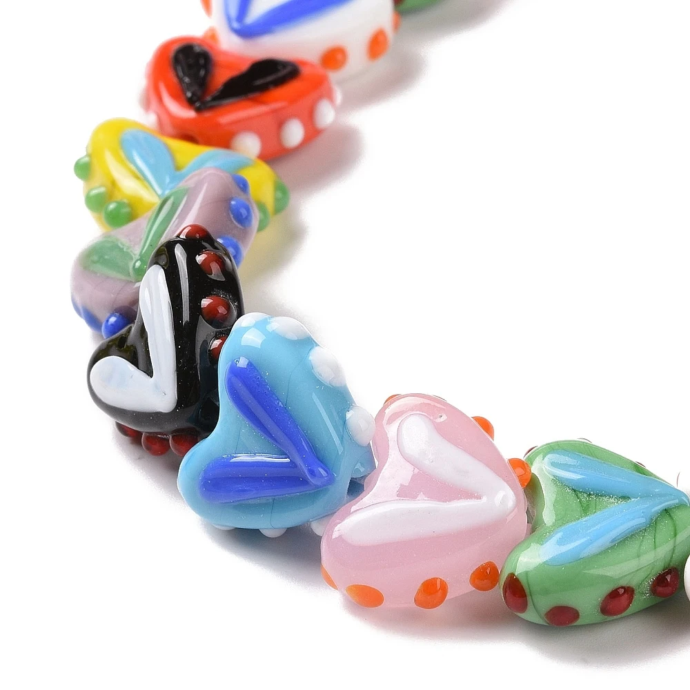 PandaHall 1 Strang handgefertigte Lampwork-Herzperlen, 14-17x16,5-17x6,5-7mm, 38cm Länge für DIY Halsketten- und Armbandherstellung – Detail 7