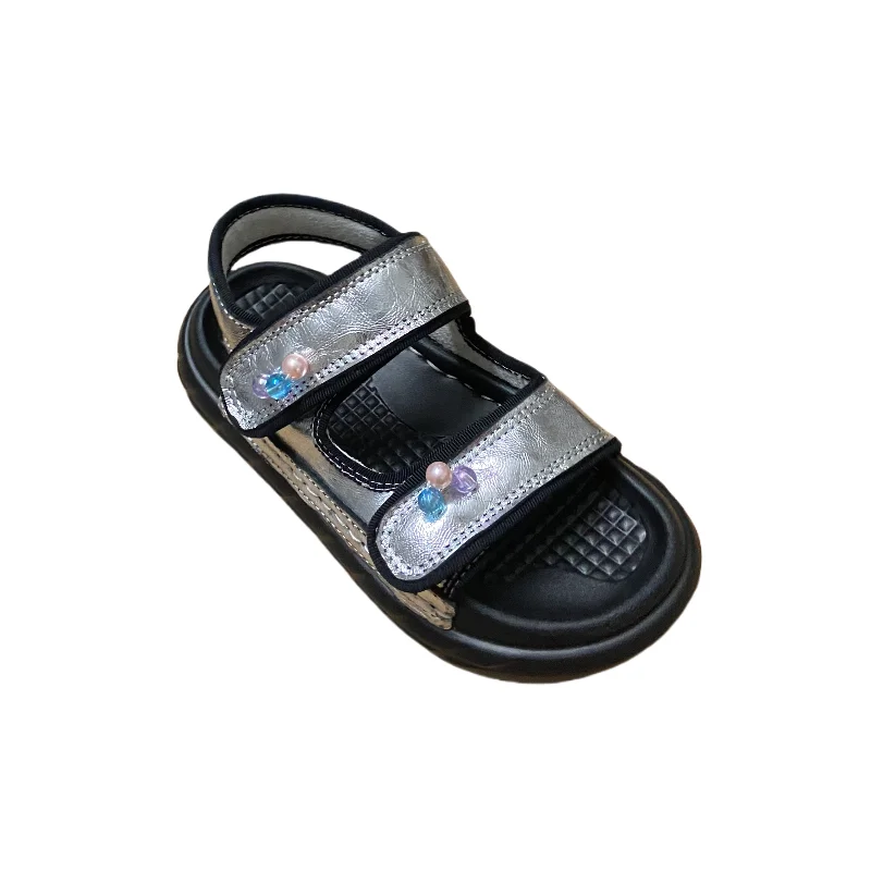 

Jinyu Boy's Beach Shoes Sandals Breathable Genuine Leather Stitched Sides Durable Fashionable Simple Personality Unique