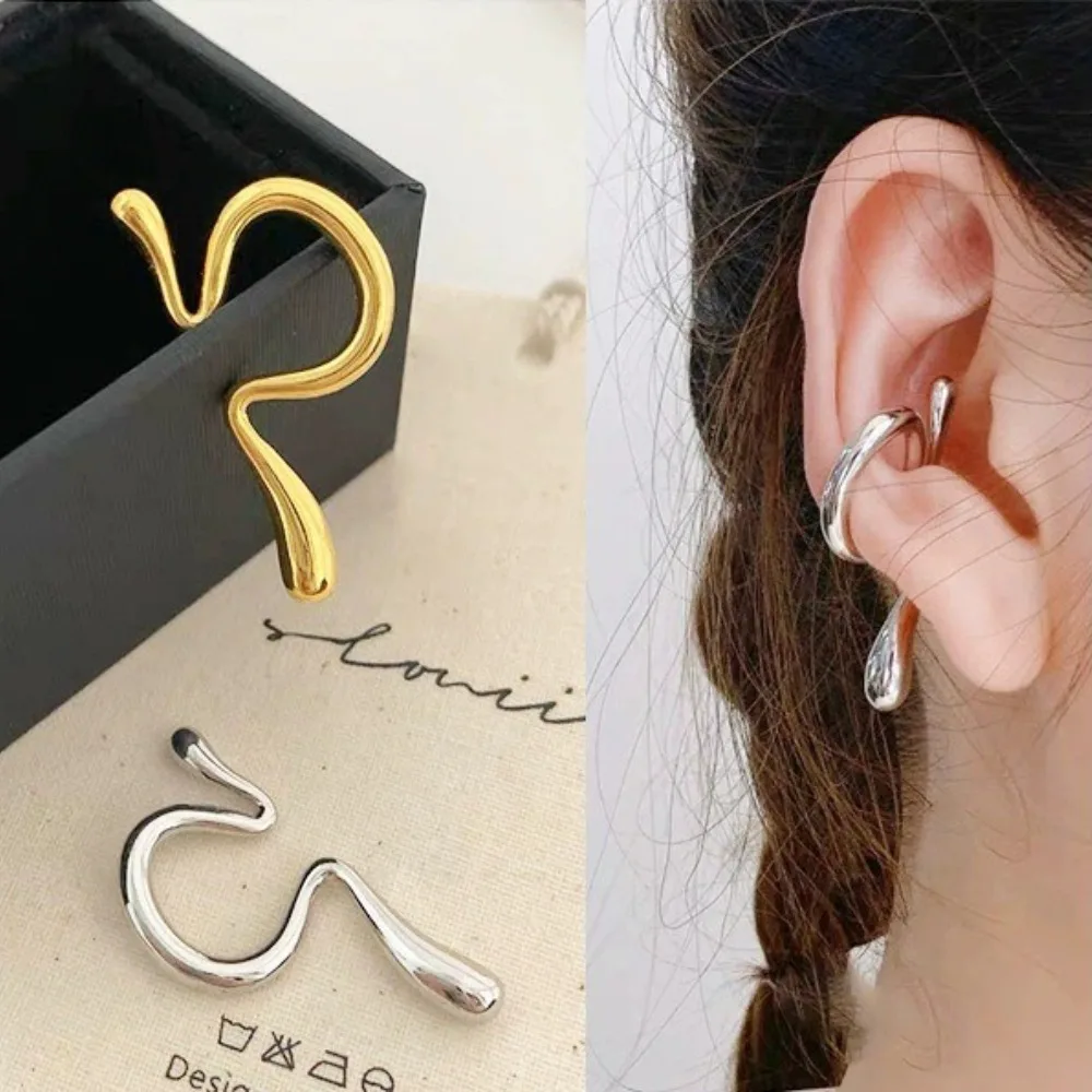Minimalism Liquid Metal S-shaped No Piercing Clip Earrings for Women Cool Girl Ear Cuff Fashion Statement Earring Jewelry Gifts