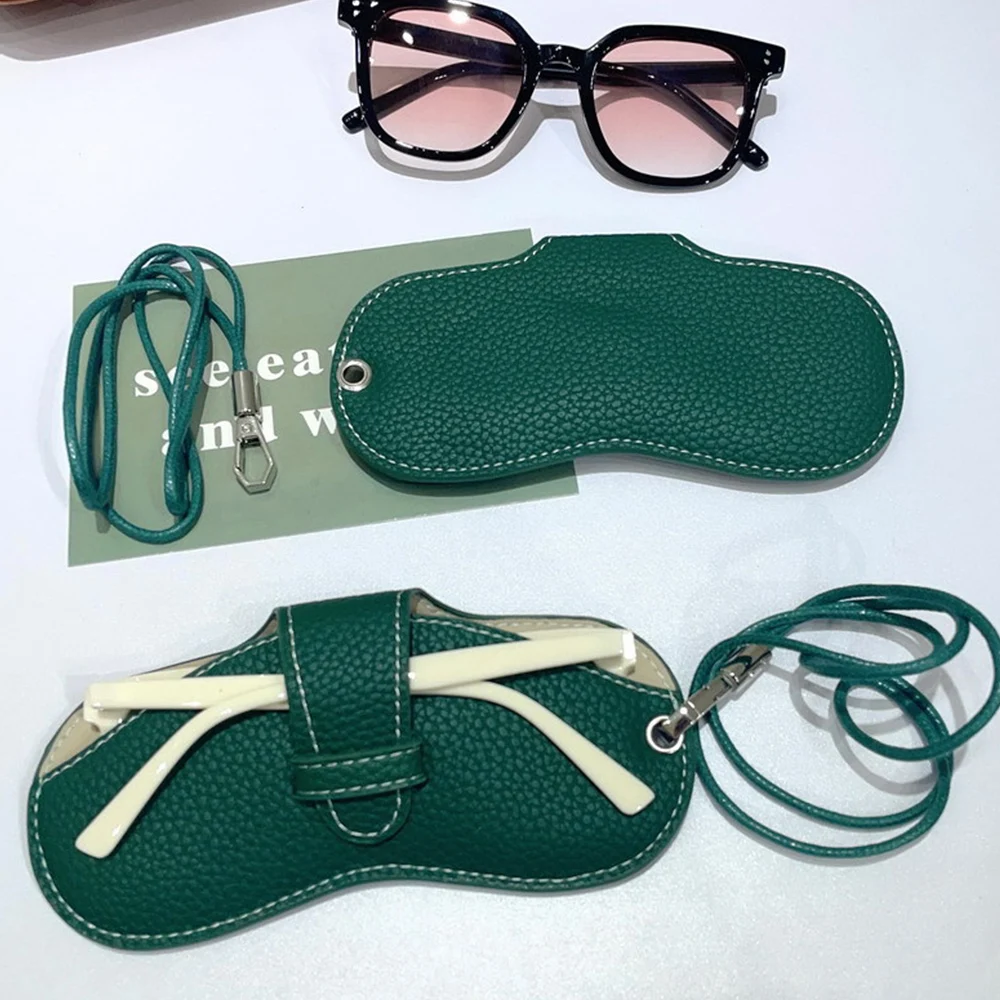 Portable Sunglasses Box Women Retro PU Leather Glasses Case Eyewear Pouch Bags Glasses Storage Pendant With Wristband Neck Strap