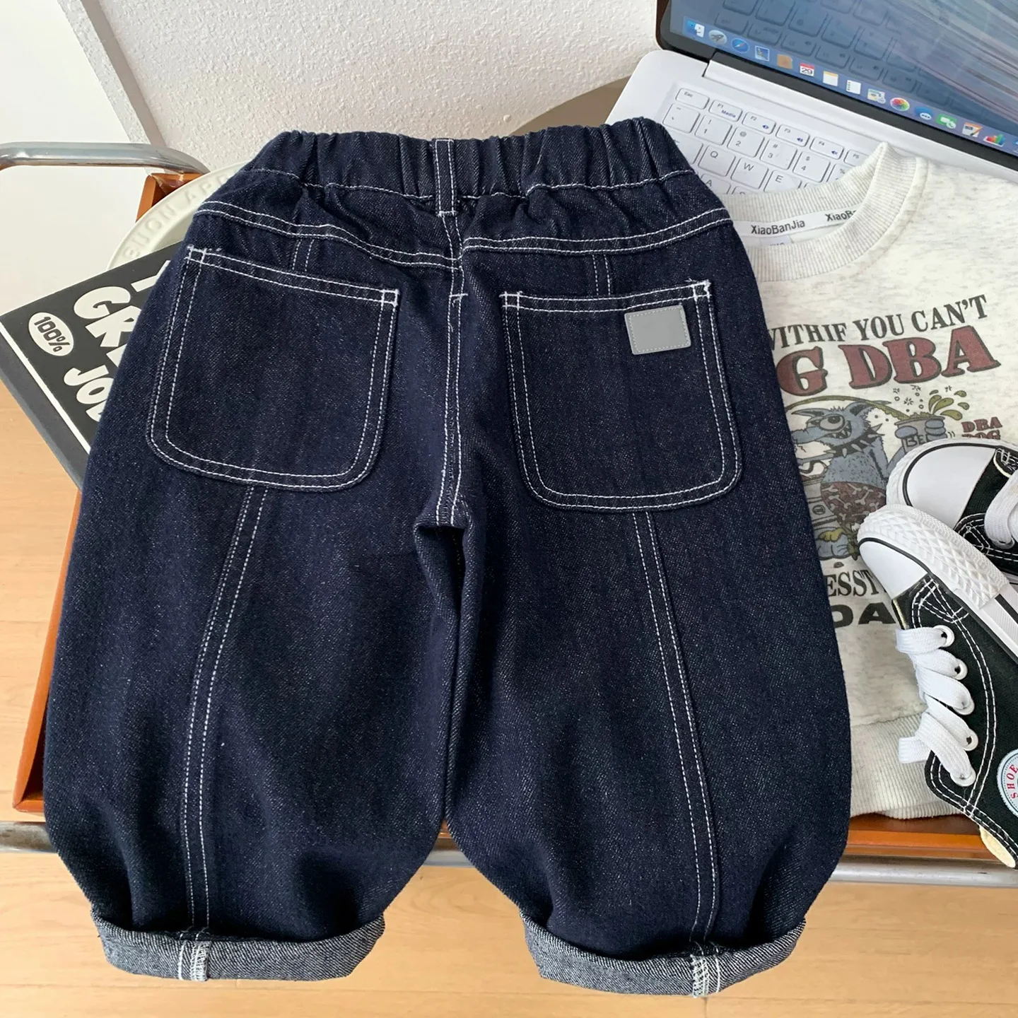 

(3-7T）Children's Solid-colored Jeans for Boys and Girls Pure Cotton Pants Spring Autumn Casual Pants Long Loose Denim Pants