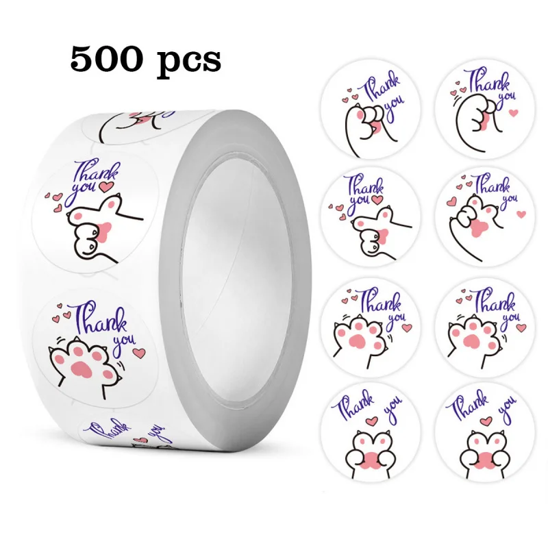 

500 шт./рулон наклейки «кошачья лапа» с благодарностью, DIY выпечка торта, десерт, подарочные этикетки для подарочных пакетов/коробки и запечатывания конвертов