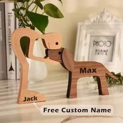 Free Engraving Personalized Custom Wooden Dog and Human Creative Craft Handmade Figurine Ornement Decor Gifts for Your Dog Cat