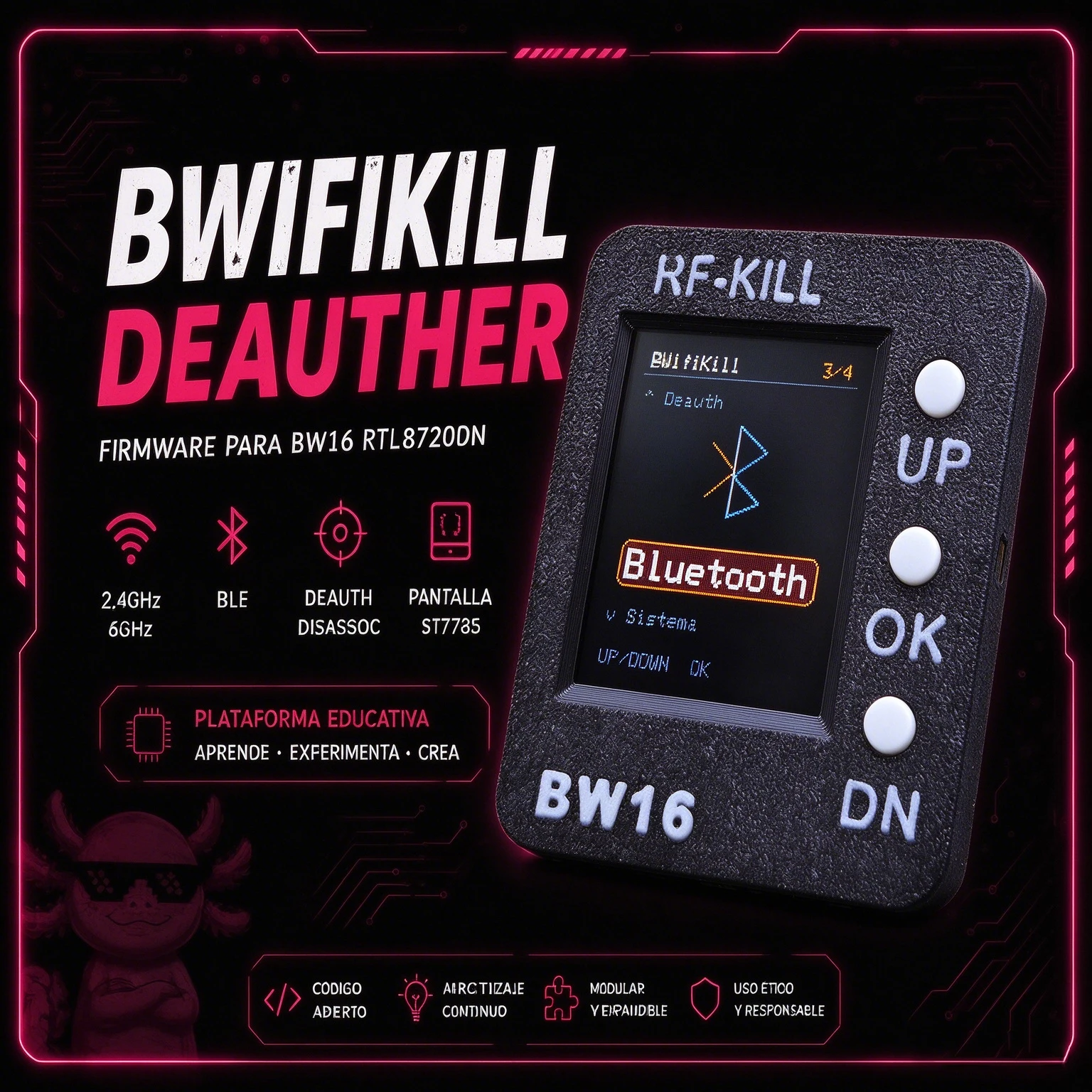 BWifiKill BW16 5G WiFi Module, RTL8720DN GPIO Module, 2.4G/5G Network Testing Tool, Pre-Flashed Firmware from PepeAngell