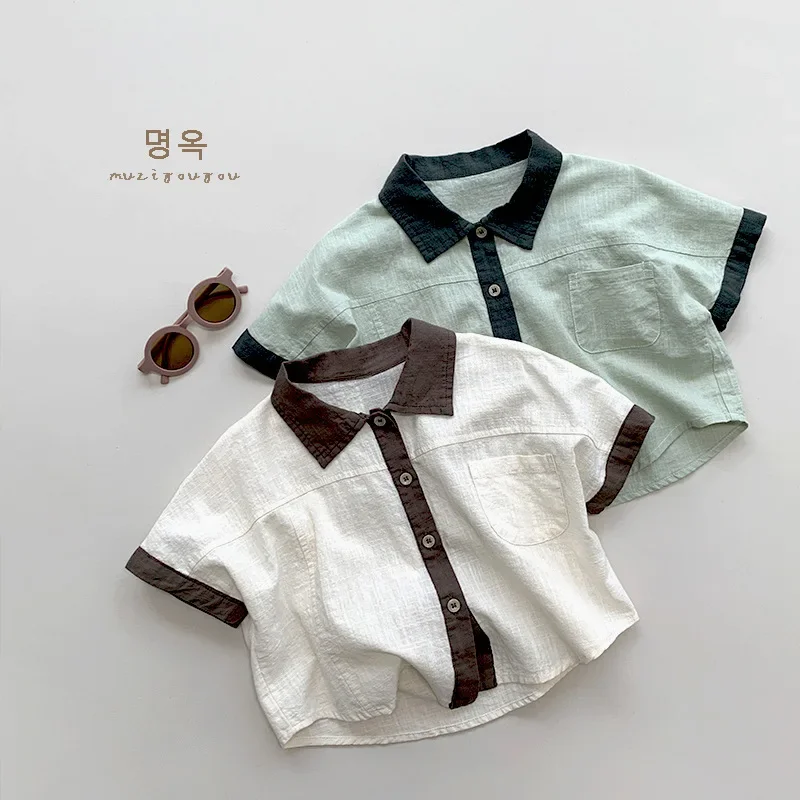 

Children Shirt Top Short-sleeved Shirts Boys and Girls Korean Style Loose Japanese and Korean Solid Tops Children Clothing