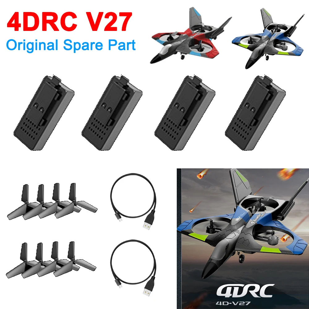 4DRC V27 RC Airplane Spare Part V27 Battery / USB Charger Line / Main Blade Propeller Part Accessory