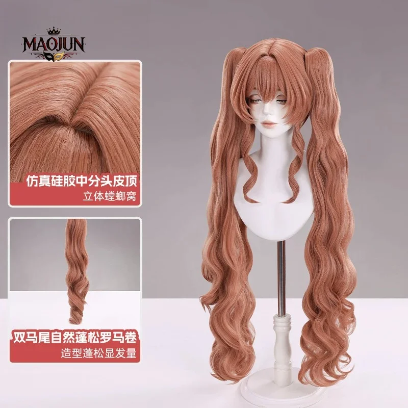 Angelina Cos Wig Long Roman Curly Hair Double Ponytail Claw Clip Wig Brown Pink Synthetic Hair For Anime Halloween Cosplay