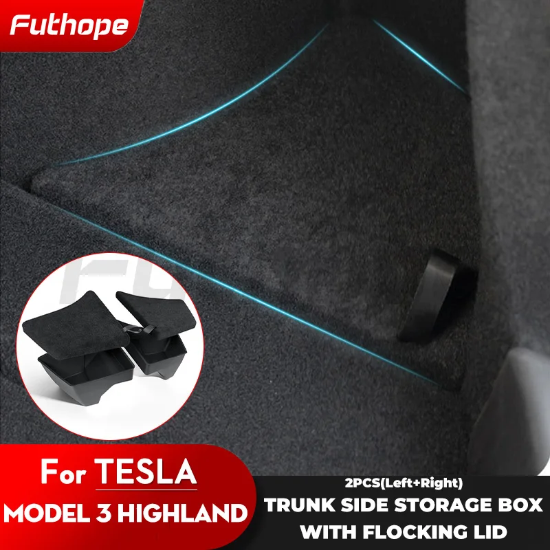 Futhope 2pcs Rear Trunk Storage Box For Tesla Model 3 highland Space Fire Extinguisher Partition Decoration Accessories