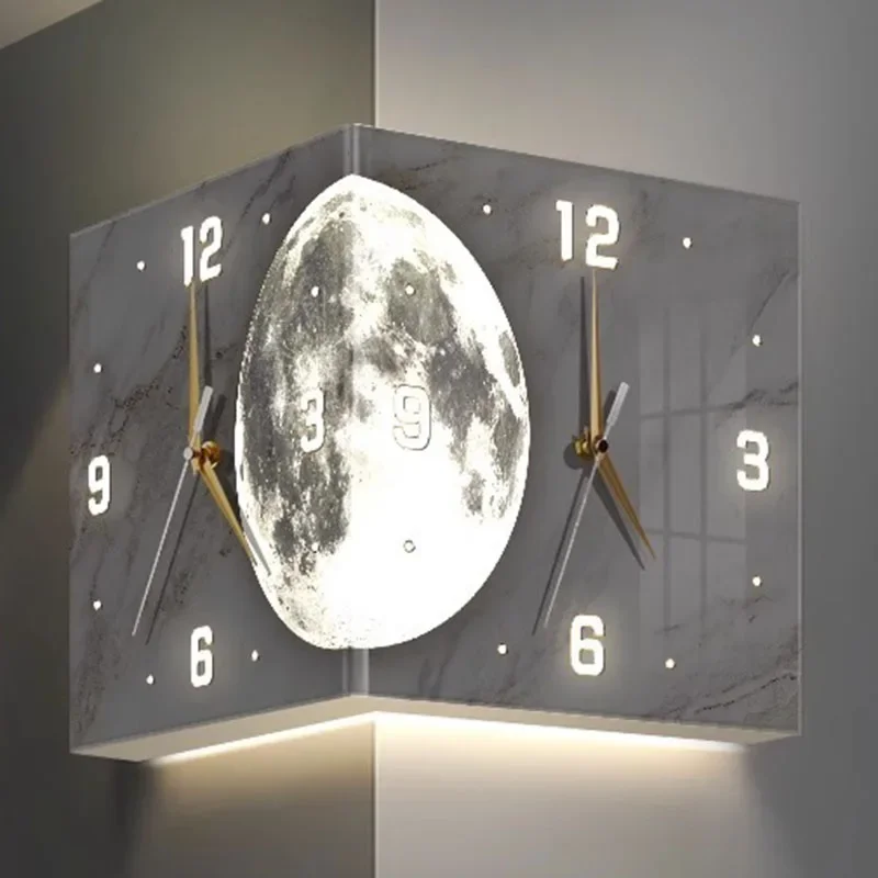 Morden Wall Clock Loudspeaker Mute Watch Noctilucent Led Clock Biangular Home Interior Decoration Accessories Luxury Design