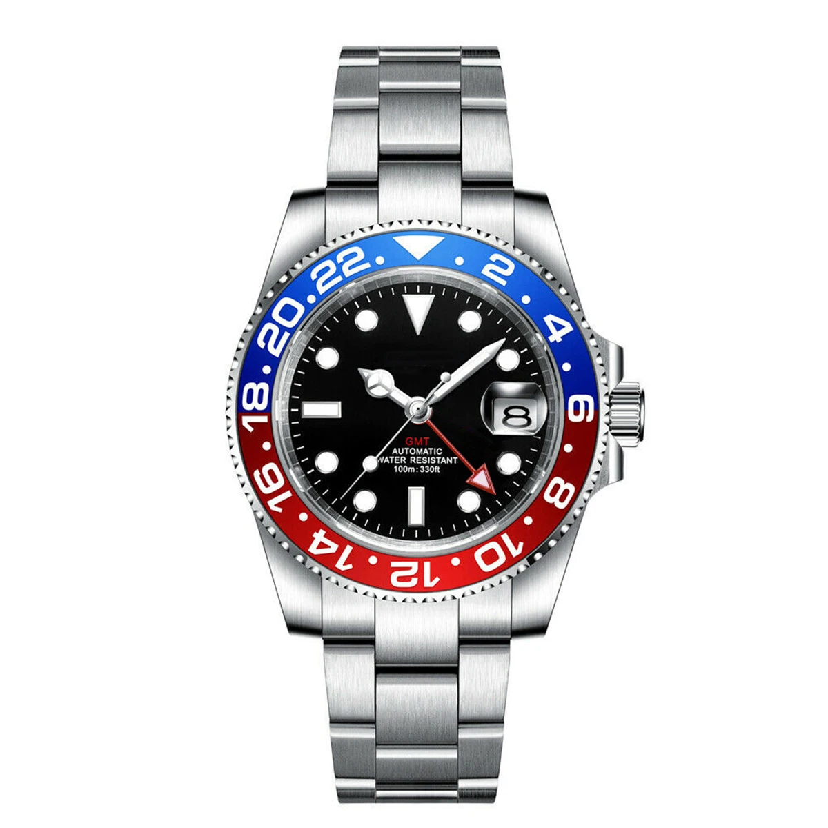 40mm Orologio di lusso NH34 GMT LOGO personalizzato Orologio da polso meccanico da uomo Orologio luminoso in acciaio inossidabile Orologio in vetro zaffiro 10Bar