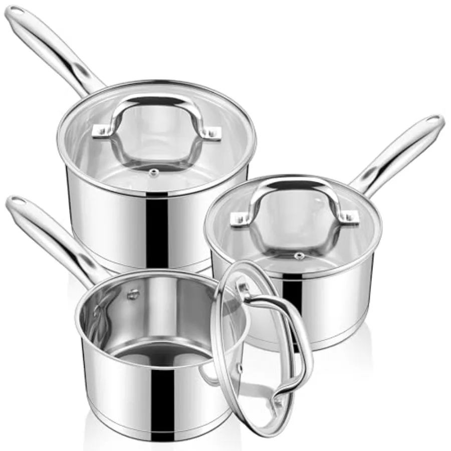 

Stainl Steel Sauan wit Visile Lid 1QT and 2QT and 3QT Sauce Pan ts Multi-po Small Induction Cooking Pots for ome Kitcen ealty a