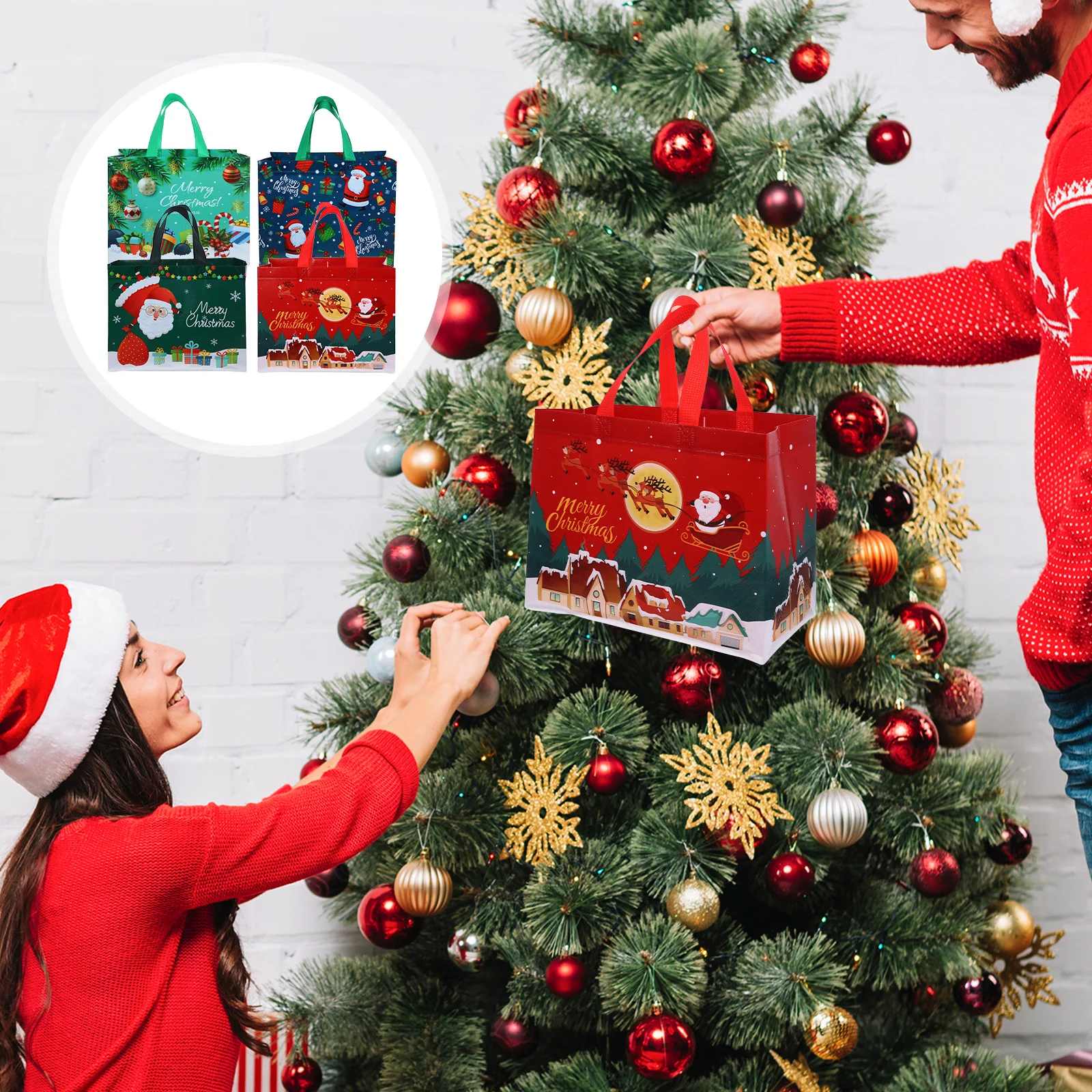 

12 pcs Christmas Non-Woven For Party Reusable Tote Large Capacity Gift Storage Bag With Festive Print Party Supplies Festival