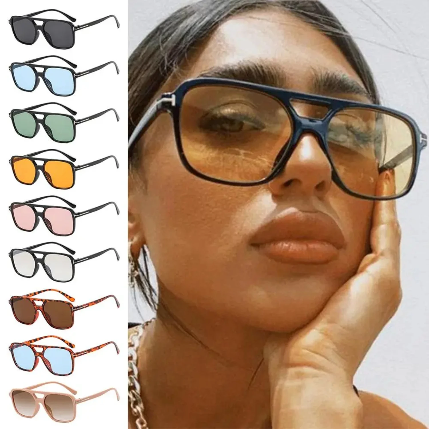 New Vintage Square Sunglasses  Women Men Retro Large Square Frame 70s Sun Glasses UV400 Protection  Shades Summer Eyeglasses