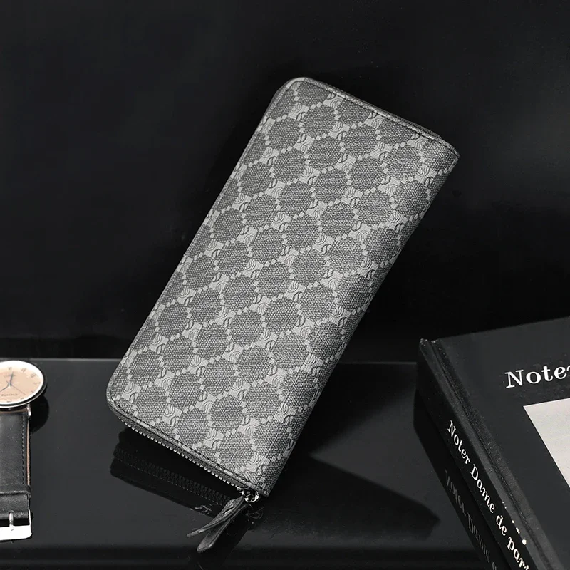 Men's High Quality Pu Leather Long Wallet Mobile Phone Card Clip Coin Purse Pattern Plaid Wallet Large Capacity