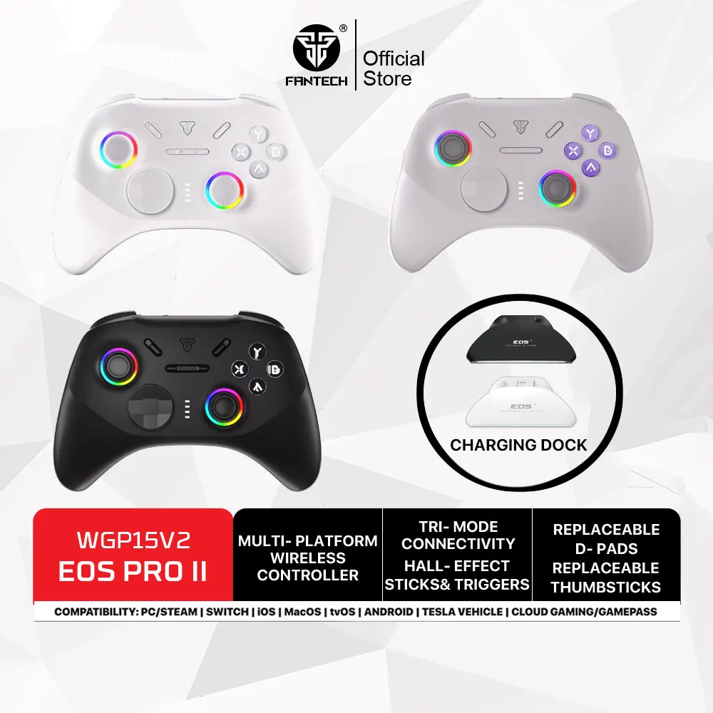 

FANTECH WGP15V2 EOS PRO II Wireless Controller K-Silver Hall-Effect and Trigger 1000Hz Polling Rate Interchangeable D-Pad Gamep