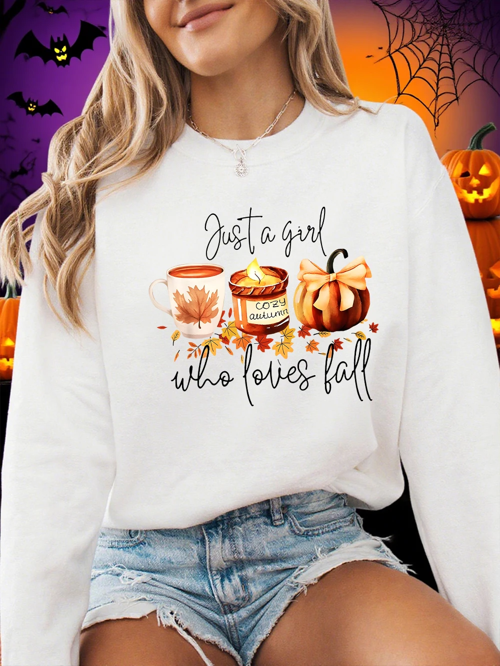 هالوين البلوز النساء فتاة تحب الخريف اليقطين أغطية رأس مطبوعة Crewneck فضفاض الصوف الدافئة البلوز الشتاء الملابس النسائية #3