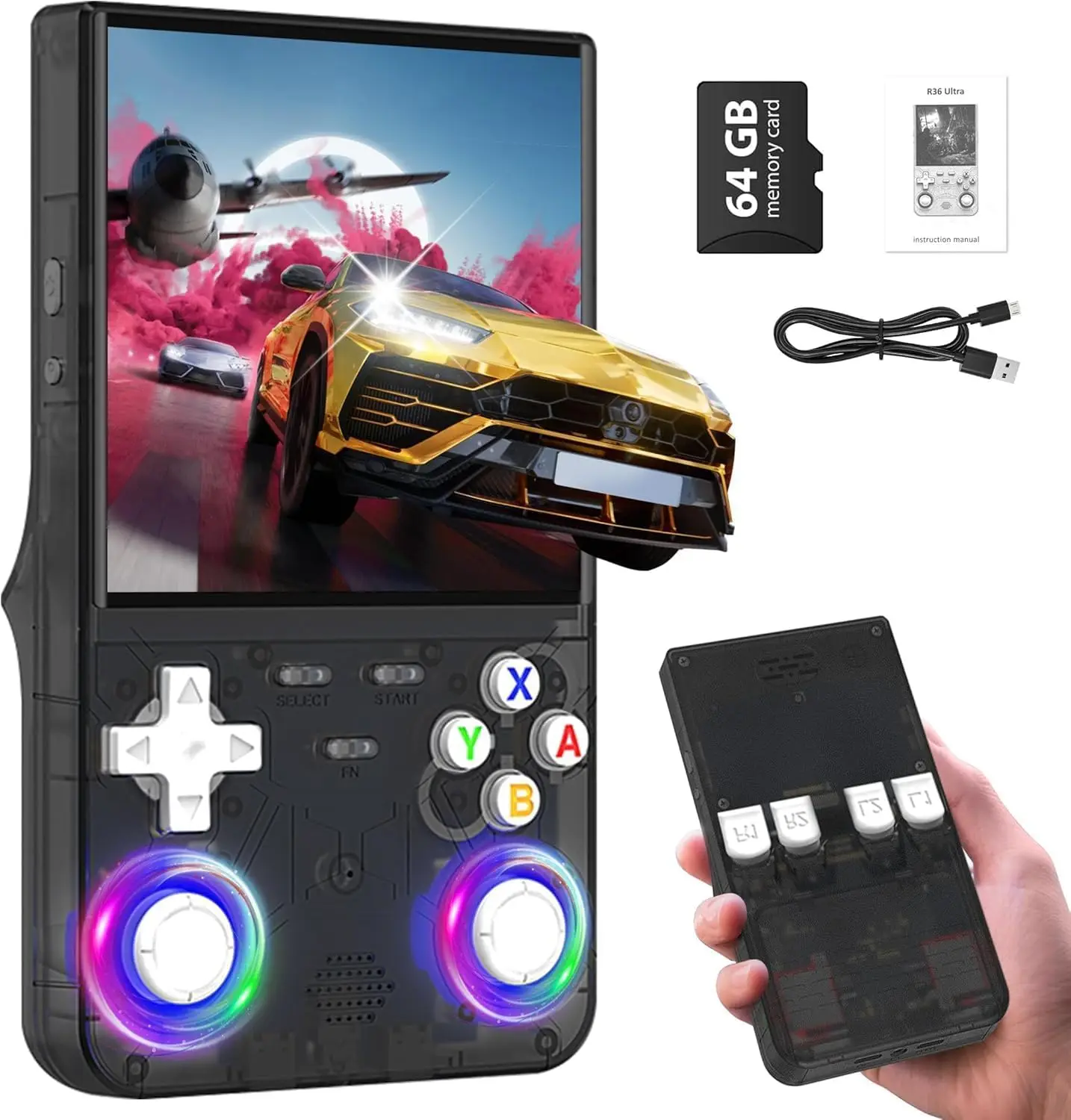 

FLLAPT Retro Handheld Game Console 22000+ Retro Games 128GB 4.0 - Inch IPS Screen Protable Open Source System R36 R36Ultra R36S