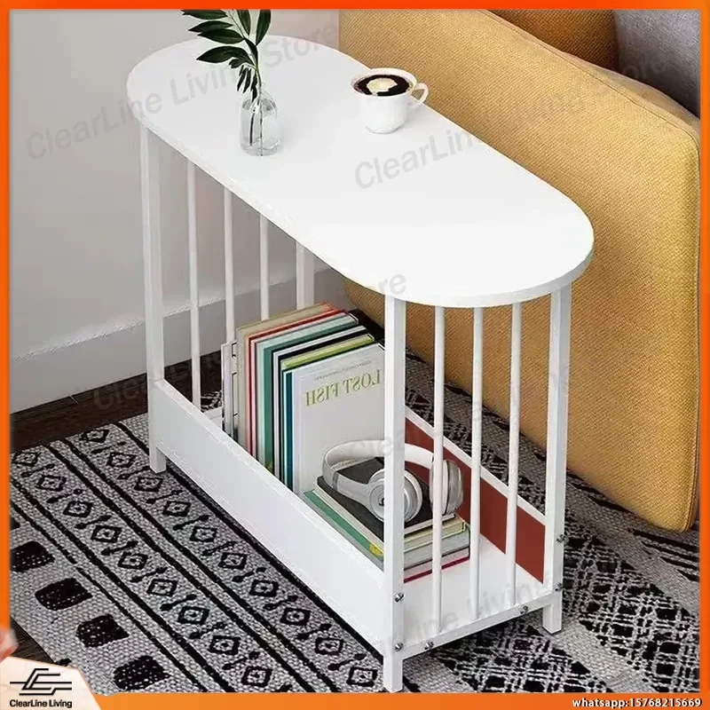 

BonChoice 2-Tier Oval Narrow Side Table for Living Room Bedroom Office End Table with Storage Shelf Coffee Table Small Space