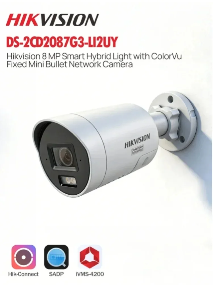 HIKVISION DS-2CD2087G3-LI2UY 4K 8MP Smart Hybrid Light ColorVu3.0 Acusense3.0 40m 2-Wege-Audio Korrosionsbeständig IP67 POE IP-Kamera