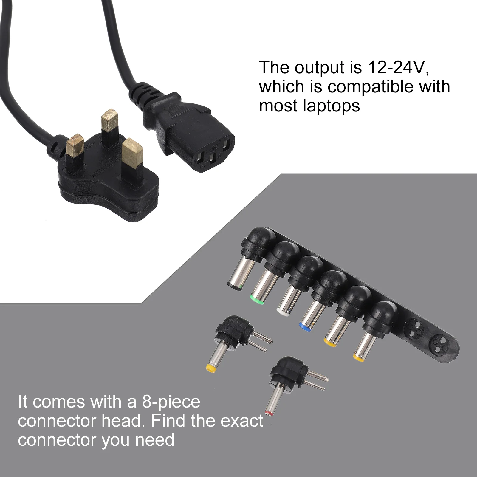 

1 Set Universal Laptop Power Adapter With 8 Connector Heads 12V-24V Multi-Port For Notebook Power Supply Durable Pvc