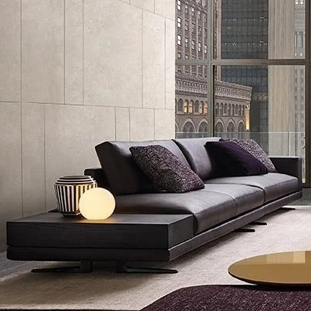 Leather Sofa Black Light Luxury High-Grade Leather Sofa Sofa for Three People