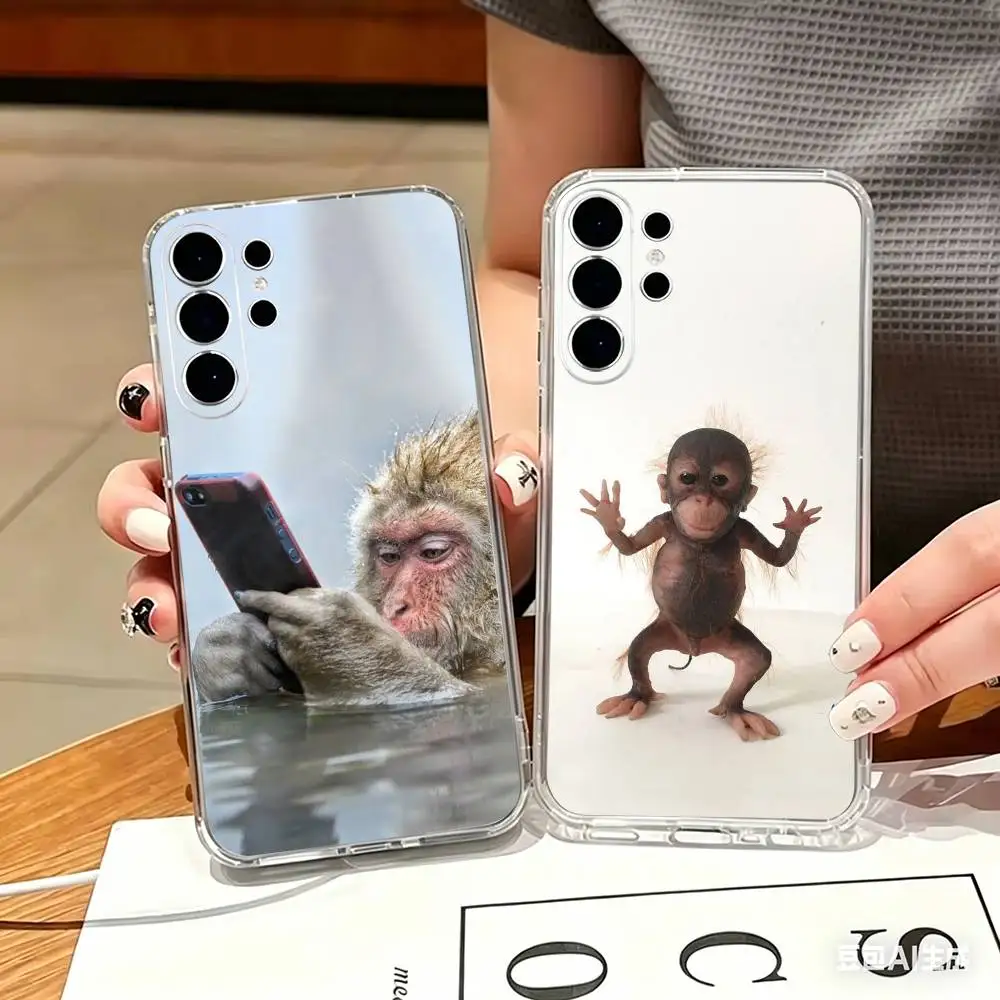 Cute Funny Monkey Phone Case For Samsung S25,S24,S21,S22,S21,S20,S10,S9Ultra,Plus,Fe,Lite Transparent Cover