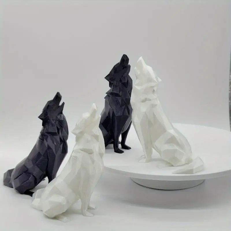 3D Printed Geometric Abstract Wolf Statue, Modern Sculpture for Indoor & Outdoor Home Office Decor