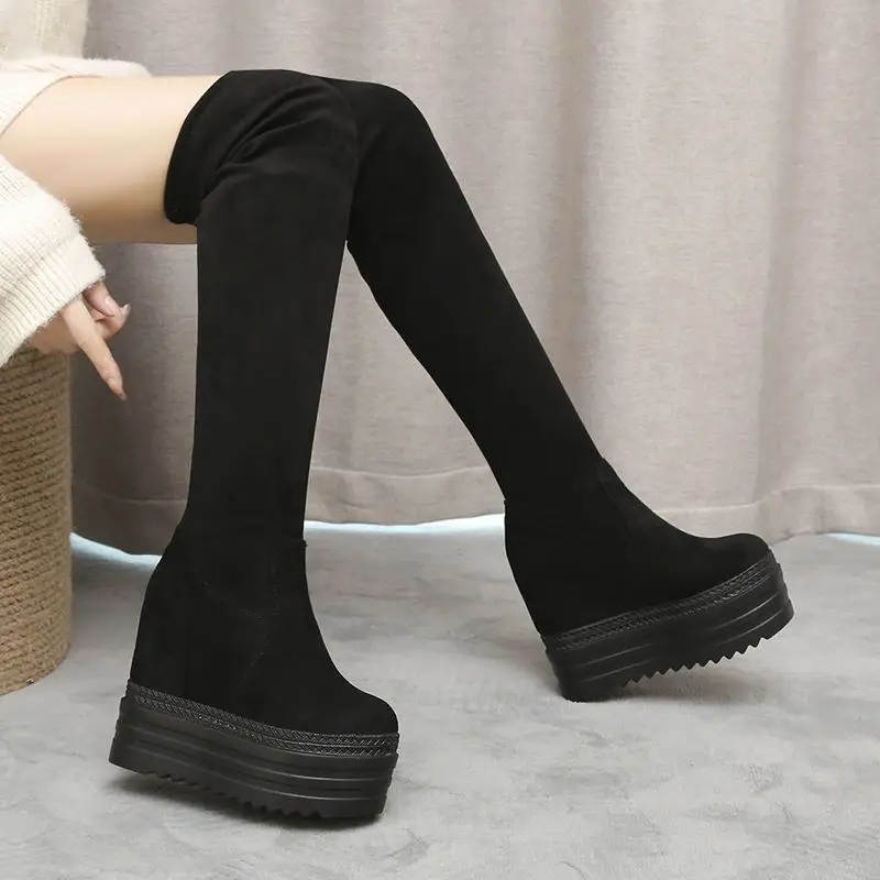 Footwear Very High Heel Shoes for Women Above Over The Knee Ladies Boots Wedge Elastic Thigh Boot Winter 2024 Novelty Trend Pu