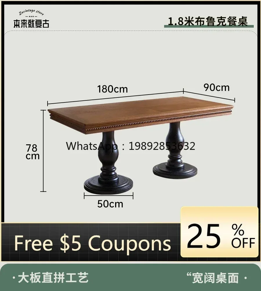 ACC   dining table retro solid wood large board one table six chairs eating table